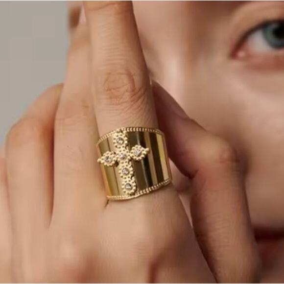 Gold Cross Ring Stainless Steel Adjustable Punk Tribal Boho - Picture 5 of 8